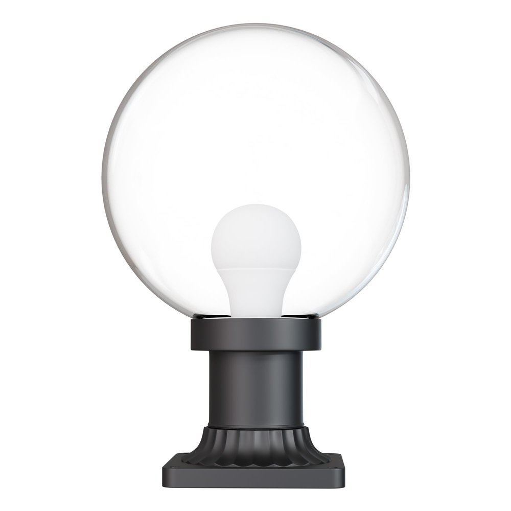 KASTLITE 10" Globe Pier Mount Outdoor Lighting with LED Lamp | UV & Waterproof Pillar & Column Lights | Deck Driveway Yard Patio & Garden Fixture | Made in USA | Clear Cover, Black Decorated Base