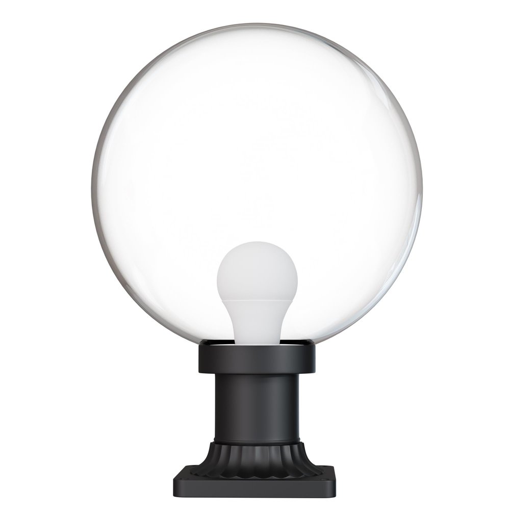 KASTLITE 12" Globe Pier Mount Outdoor Lighting with LED Lamp | UV & Waterproof Pillar & Column Lights | Deck Driveway Yard Patio & Garden Fixture | Made in USA | Clear Cover, Black Decorated Base