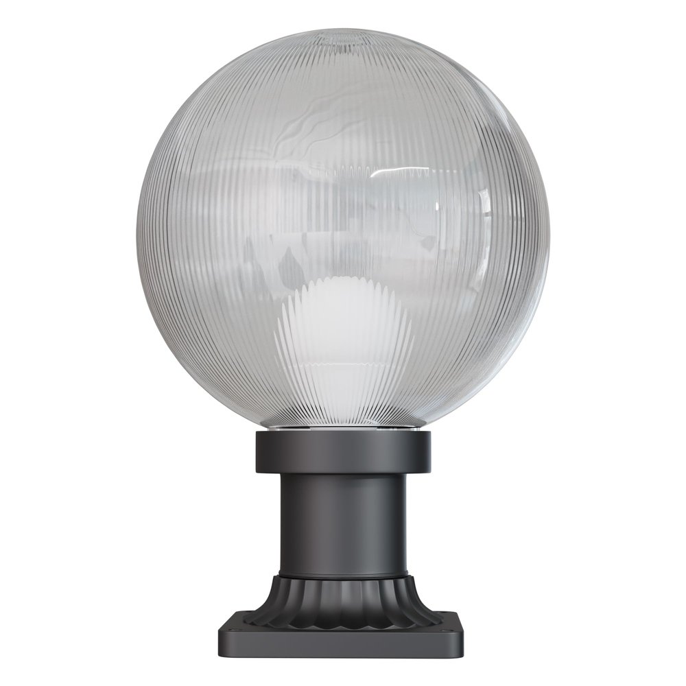 KASTLITE 10" Globe Pier Mount Outdoor Lighting with LED Lamp | UV & Waterproof Pillar & Column Lights | Deck Driveway Yard Patio & Garden Fixture | Made in USA | Prismatic Cover, Black Decorated Base