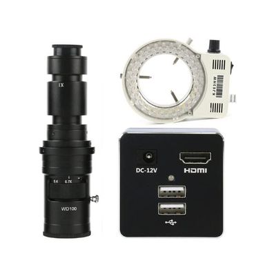 5.0MP HD 1080P Phone PCB Soldering Measurement Video Microscope Camera & 500X C-Mount Lens Whit 56-LED Adjustable Ring Light