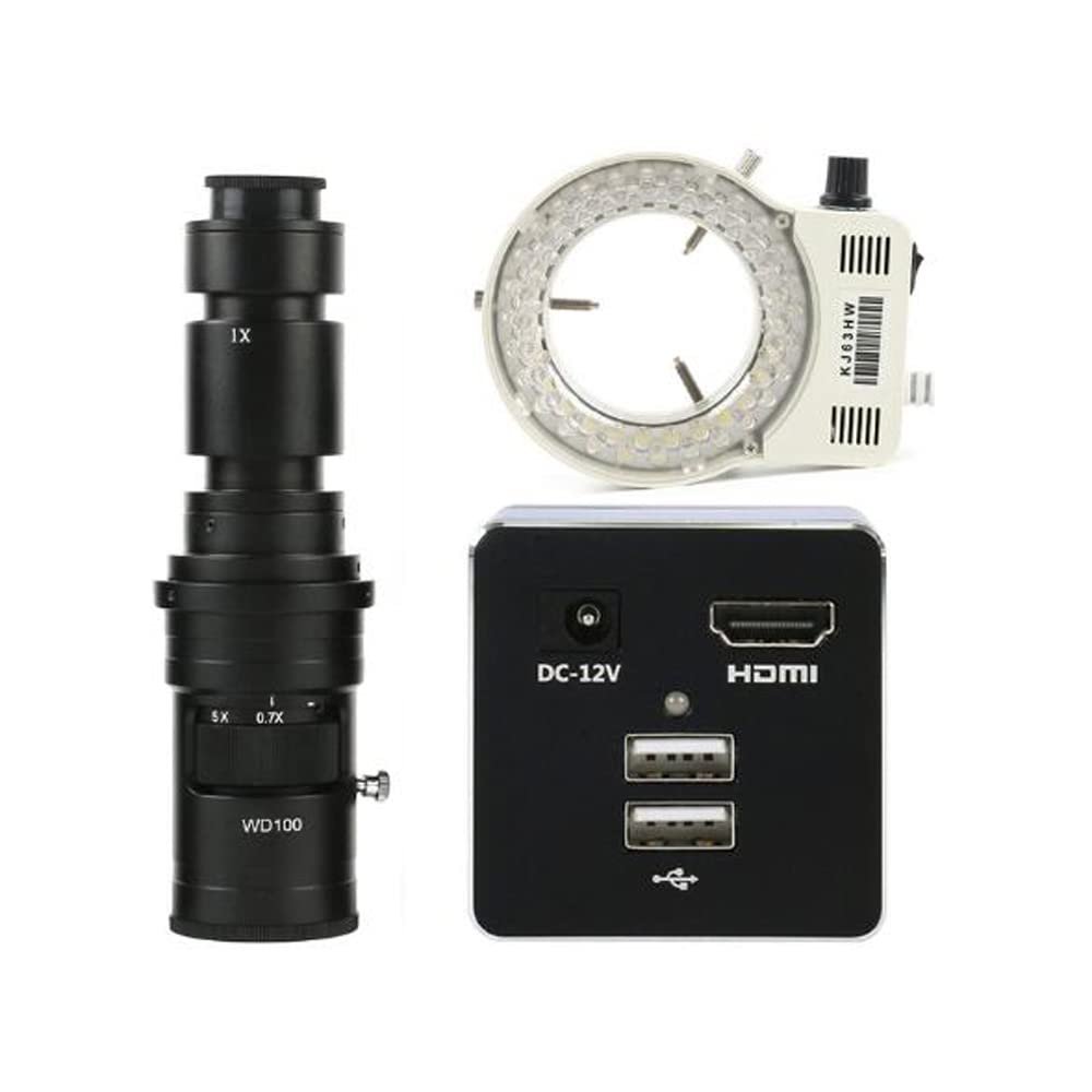 5.0MP HD 1080P Phone PCB Soldering Measurement Video Microscope Camera & 500X C-Mount Lens Whit 56-LED Adjustable Ring Light