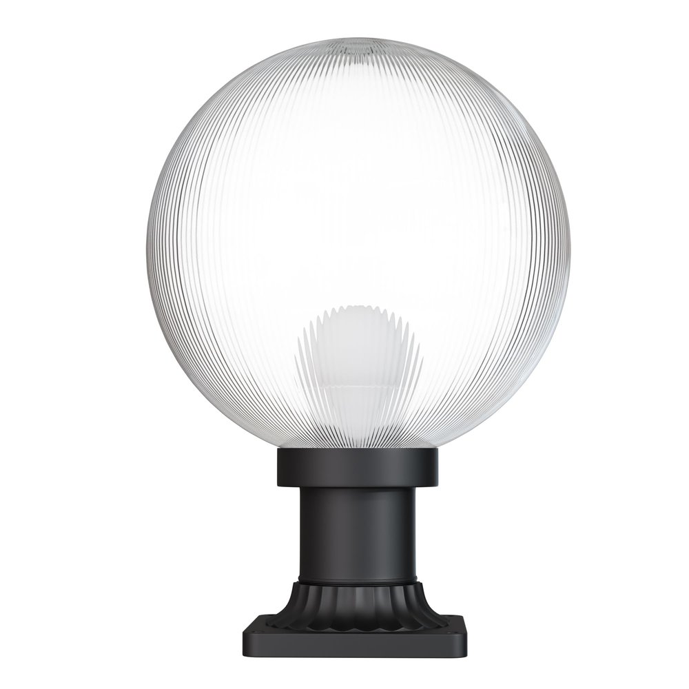 KASTLITE 12" Globe Pier Mount Outdoor Lighting with LED Lamp | UV & Waterproof Pillar & Column Lights | Deck Driveway Yard Patio & Garden Fixture | Made in USA | Prismatic Cover, Black Decorated Base
