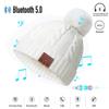 Bluetooth Beanie Hat Women with Headphones Sport Wireless Music Hat with Pompon Stereo Headphones Built-in Microphone Bluetooth Beanie for Women Girls Outdoor Running White view 2