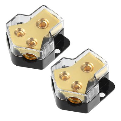 X AUTOHAUX 2pcs 0/2/4 Gauge in 4/8 Gauge Out 2 Way Stereo AMP Power Ground Distribution Block for Car Audio Splitter