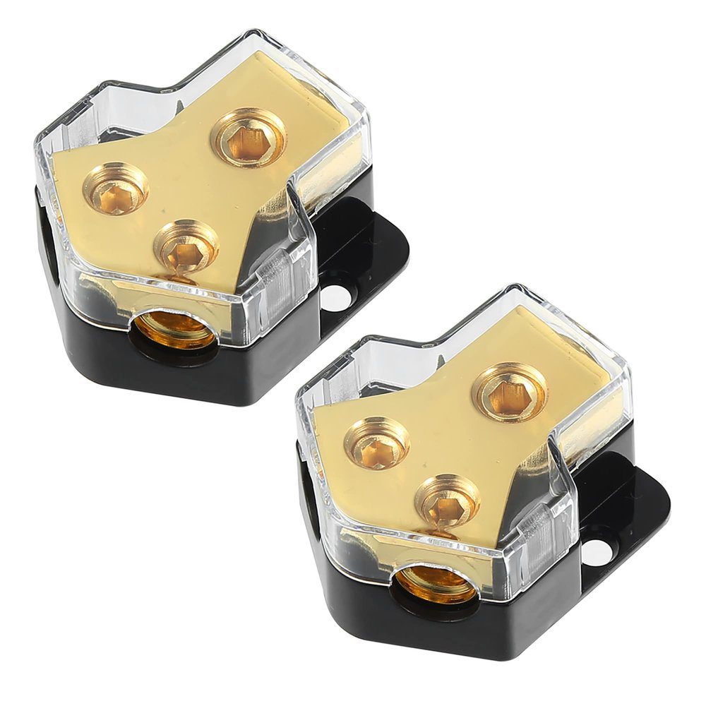 X AUTOHAUX 2pcs 0/2/4 Gauge in 4/8 Gauge Out 2 Way Stereo AMP Power Ground Distribution Block for Car Audio Splitter