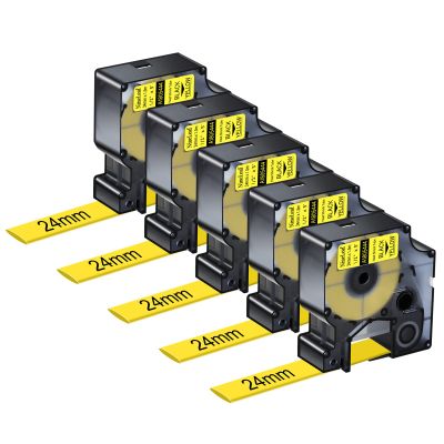 NineLeaf 5 Pack Compatible Labels Tape Replacement for Dymo 1805444 1 inch Black on Yellow Heat Shrink Tube Labels 24mm x 1.5m for Wires and Cables Use in Rhino 6000 6500 Label Maker
