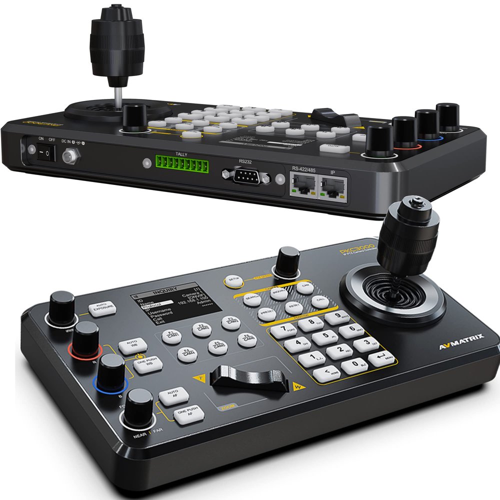 AVMATRIX IP & Serial PTZ-Camera-Controller PoE NDI PTZ Controller Keyboard with 4D Joystick for Live Streaming, PTZ Network Keyboard Visca PELCO D/P RS232 RS485 LCD Screen PKC3000