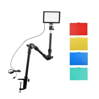 Andoer Andoer USB Video Conference Light Kit Including 1 * LED Video Light 3200K-5600K Dimmable + 1 * Foldable Desk Mount Light Stand + 1 * Flexible Ballhead Adapter + 5 * Color Filters