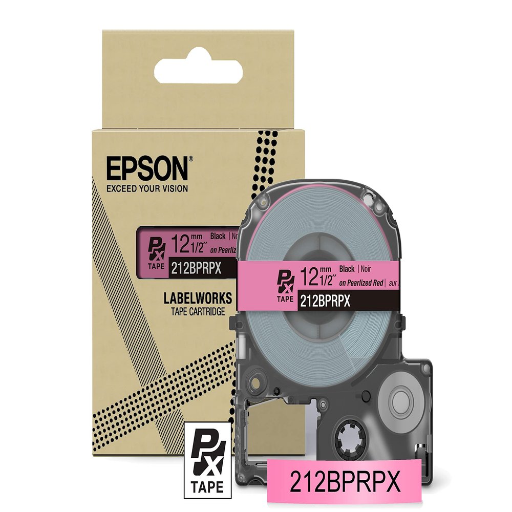 Epson LABELWORKS 212BPRPX Genuine PET (Polyester) Tape Cartridge - Black on Pearl Red Designer Craft Label Maker Tape - 1/2" (12MM) Wide, 30'