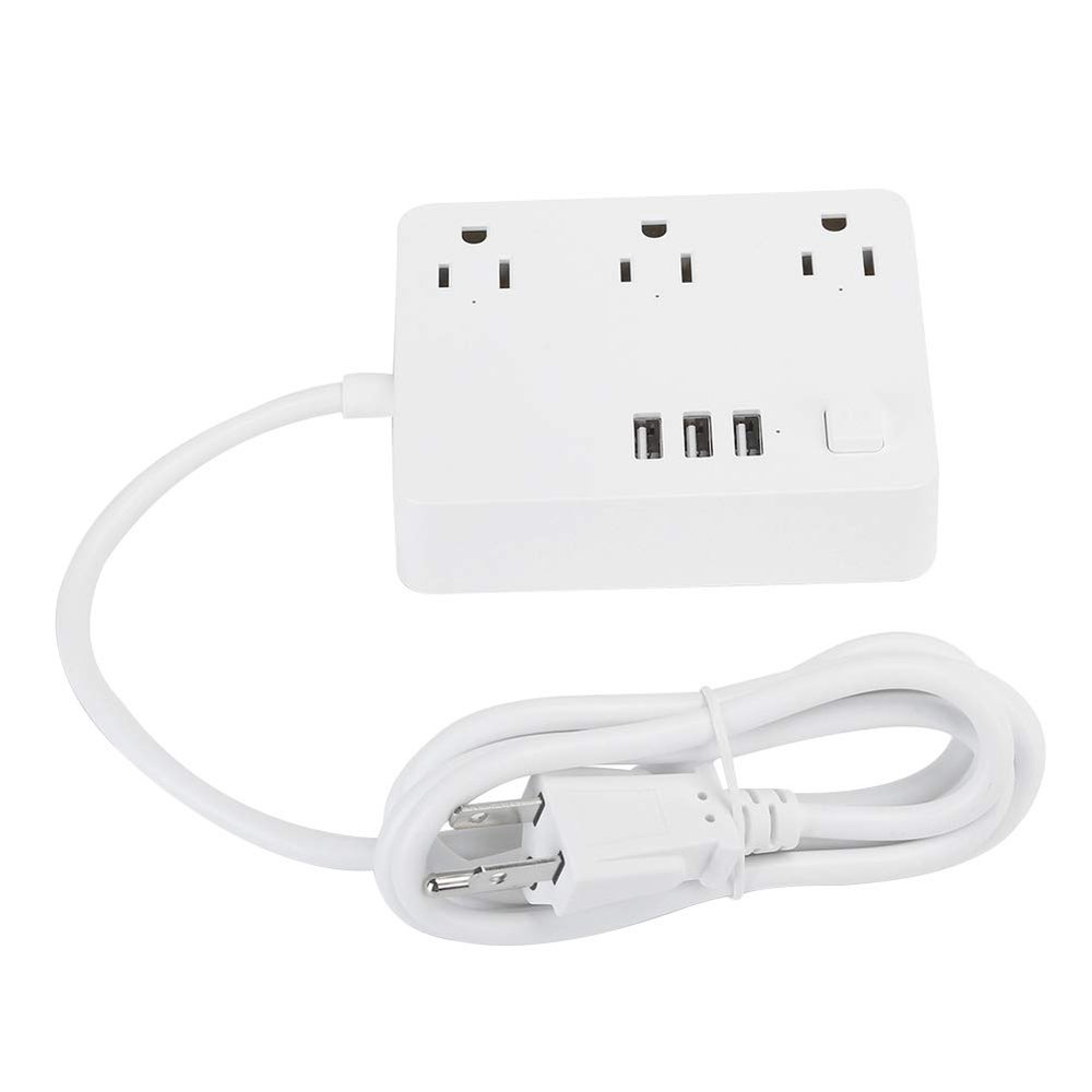 Vikye Power Strip, 100-240V AC USB Ports Power Strip with 3 Outlet 3 USB Ports(White, U.S. regulations)