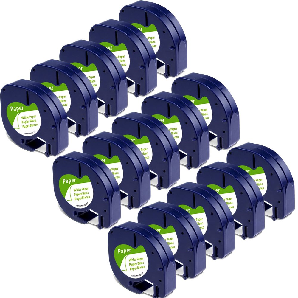 15 Pack 91330 Paper White Label Tape Compatible with Dymo Letratag Refills 12mm x 4m 1/2" x 13' Label Maker Tape Refill for Letra Tag Printer 100H Plus LT-100T LT-200B