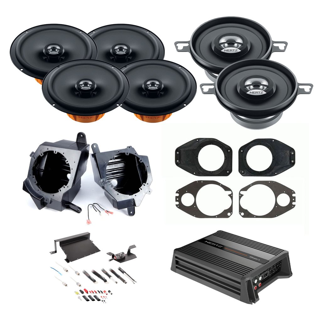 HERTZ 1 Pair DCX 87.3 and 2 Pair DCX 165.3 and DPower 4 Six Speaker with Amplifier Upgrade Kit Compatible with Wrangler and Gladiator 2018+
