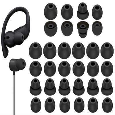 16 Pairs Powerbeats Pro Ear Tips Buds, 4 Size Replacement Soft Flexible Fit in Case Noise Reduce Silicone Rubber Gel Earbuds Eartips Wing Skin Accessories Compatible with Beats Flex/BeatsX - Black