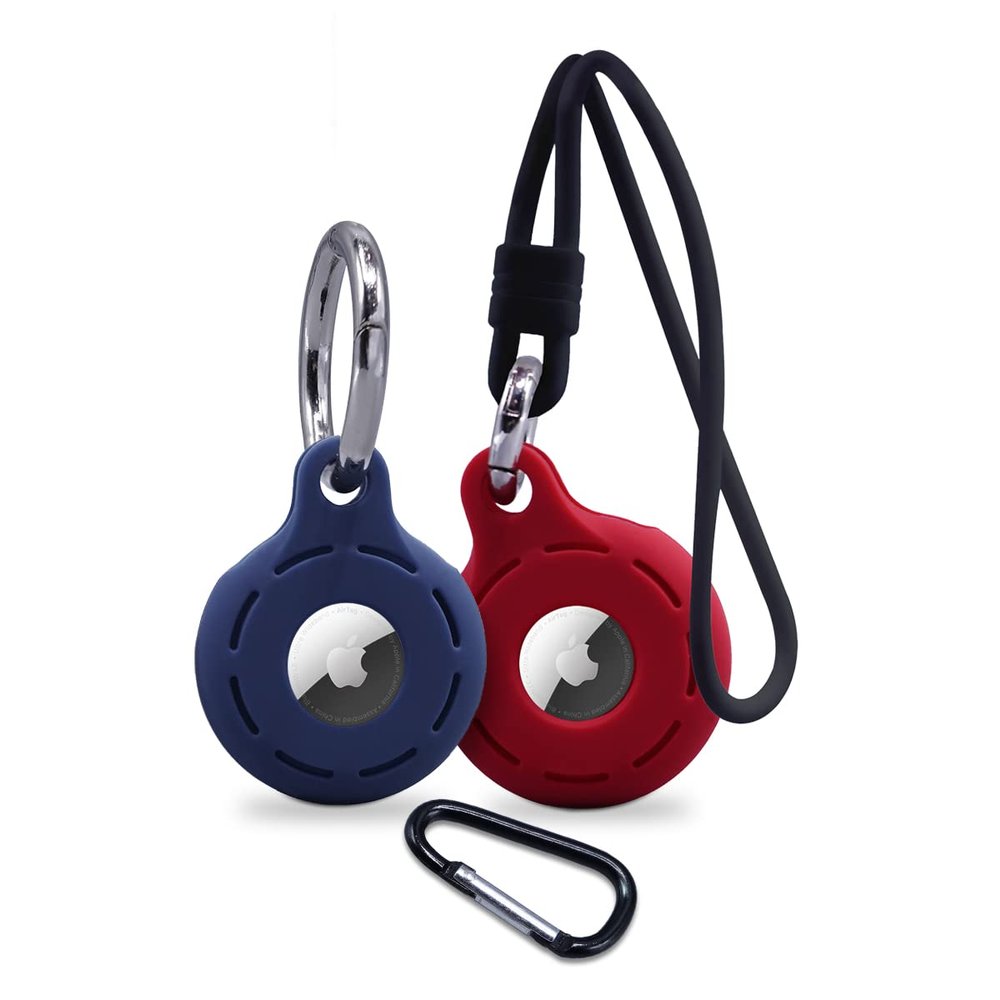 Compatible with AirTag, 2 Pack Shockproof, Dustproof & Washable Cases, Silicon Holders with Accessories for Wallets, Luggage, Pet Collars, Key Finders (Blue - Red)
