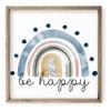 Be Happy Water Color Rainbow Nursery Wall Sign Decor Kid's Room With Frame view 1