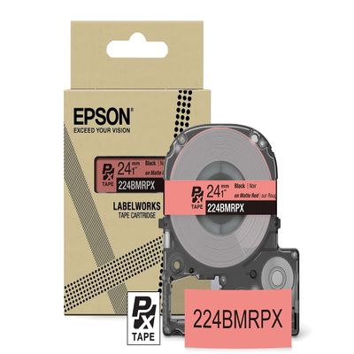 Epson LABELWORKS 224BMRPX Genuine PET (Polyester) Tape Cartridge - Black on Matte Red Designer Craft Label Maker Tape - 1" (24MM) Wide, 26'