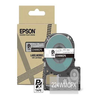 Epson LABELWORKS 224WMCPX Genuine PET (Polyester) Tape Cartridge - White on Matte Clear Designer Craft Label Maker Tape - 1" (24MM) Wide, 26'