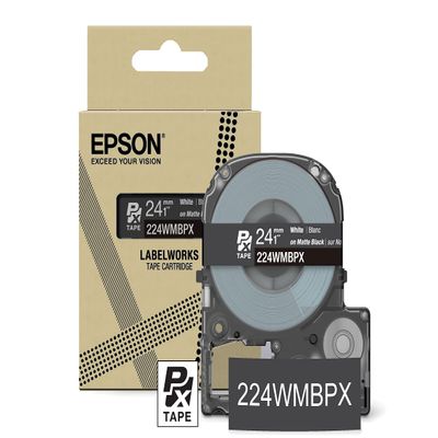 Epson LABELWORKS 224WMBPX Genuine PET (Polyester) Tape Cartridge - White on Matte Black Designer Craft Label Maker Tape - 1" (24MM) Wide, 26'
