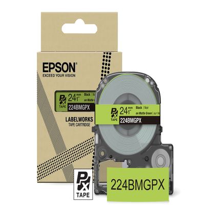 Epson LABELWORKS 224BMGPX Genuine PET (Polyester) Tape Cartridge - Black on Matte Green Designer Craft Label Maker Tape - 1" (24MM) Wide, 26'