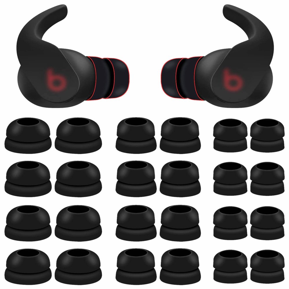12 Pairs Double Flange Compatible with Beats Fit Pro Ear Tips Buds, S/M/L 3 Size Replacement Noise Reduce Silicone Wing Eartips Earbuds Earplug Fit in Case for Beat Fit Pro - Black