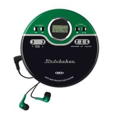 Studebaker Green Retro Portable CD Player | CD-R/RW MP3 Playback | Programmable Personal CD Player | Anti-Skip | FM Radio | Mega Bass Boost | Sport Earbuds (Vintage Green)