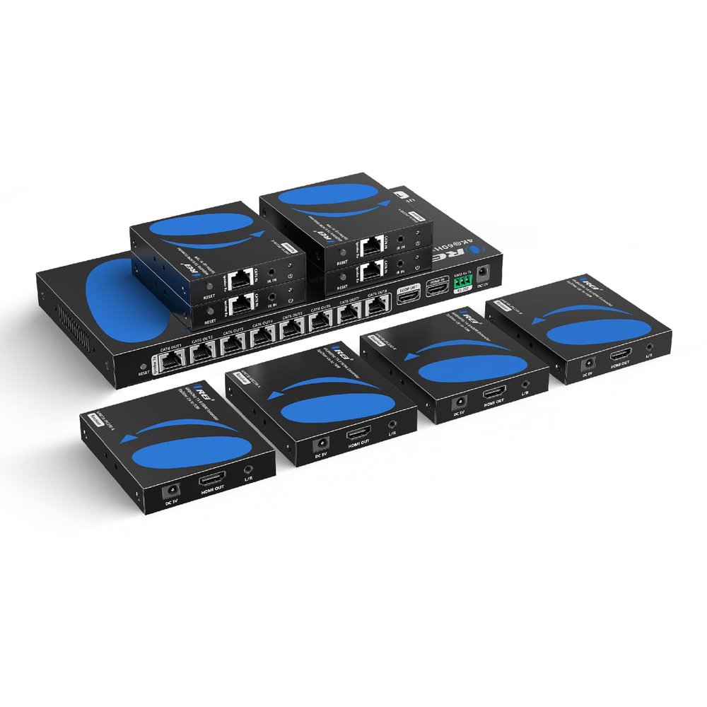 OREI 1x8 HDMI Extender Splitter 4K Multiple Over Single Cable CAT6/7 4K@60Hz 4:4:4 HDCP 2.2 with EDID Management - Up to 230 Ft - Loop Out - Low Latency - Full Support IR RS-232 Control