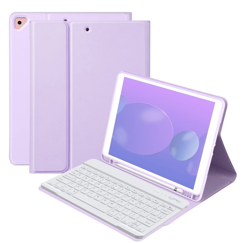 BQSS for iPad 9th Generation Case with Keyboard 10.2 Inch, Detachable Wireless Bluetooth Keyboard Case with Pencil Holder for iPad 9th/8th/7th, for iPad Air 3rd Gen/Pro 10.5 inch (Purple)
