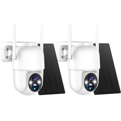 Allweviee 2Packs Solar Security Outdoor WiFi Camera, Pan Tilt 355 View IP65 Waterproof Rechargeable Wireless Battery Powered 2K 3MP PTZ Camera with PIR, Color Night Vision,2-Way Talk, 4dbi Antenna