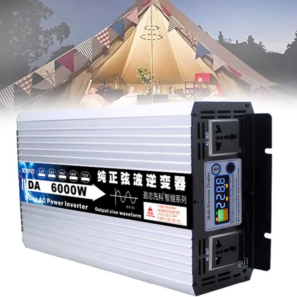 BEZAX Pure Sine Wave Inverter 6000W 8000W Power Voltage Converter DC 12V/24V/48V/60V/72V to AC 110V-220V Transformer with Socket for Car Caravan Camping Boat,6000W-12Vto110V