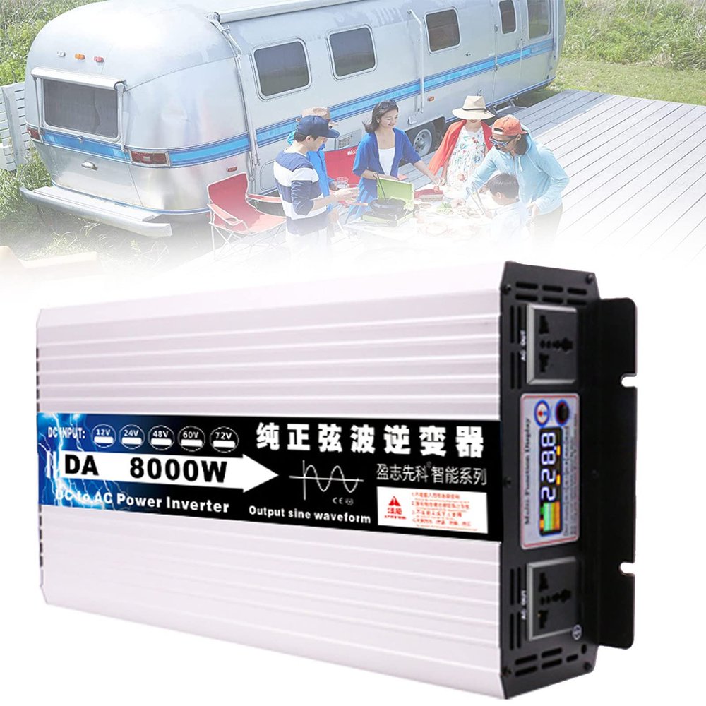 BEZAX Power Inverter Pure Sine Wave 6000w 8000w DC 12V/24V/48V/60V/72Vto AC 110V/220V Car Transformer Converter with LCD Display and AC Outlets for RV Camping Outdoor,8000W-12Vto110V