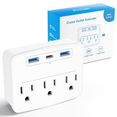 Puveini Cruise Power Strip Foldable Plug Non Surge Protector with USB C Outlets 3.4A Total, Cruise Ship Essentials, 2 Prong to 3 Prong Outlet Adapter, Japan Plug Adapter