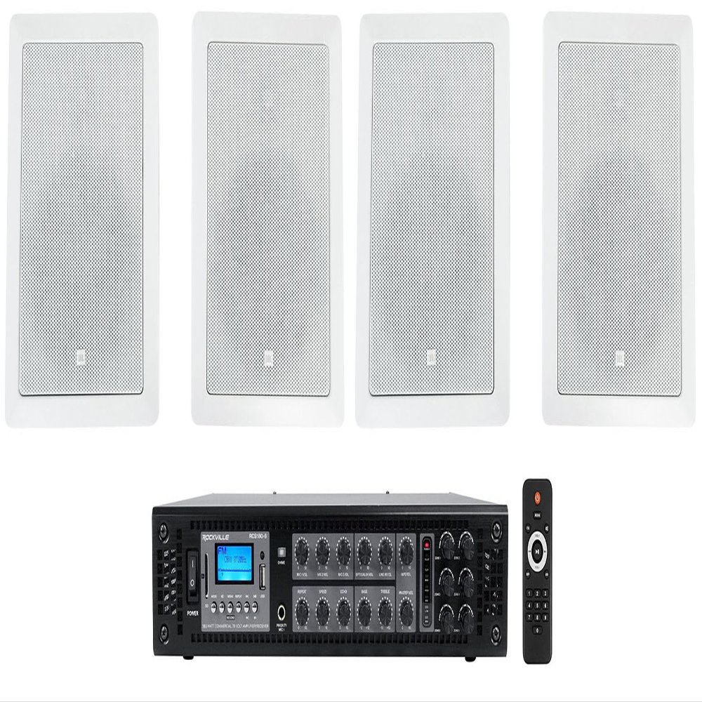 Rockville (4) JBL Control 126 WT 6.5" 30w Commercial 70v in-Wall Speakers Bundle Amplifier (5 Items)