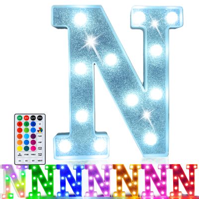 Pooqla Colorful Light Up Letter NMarquee Letters with Remote Room Decor