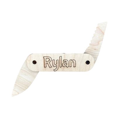 AVTRBoutique Custom Kids Pocket Knife Adventure | Wooden Pretend Toy, Personalized Engraved Folding Fake Knives with Name for Safe Play, Gifts for Dad, Child, Boy, Girl, 4x1x1