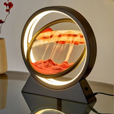 LFFH Quicksand Painting,3D Hourglass Art Decorative Ornaments Glass Painting Living Room Office LED Bedside Table Lamp (Color : Red, Size : 26x5.5x29cm)