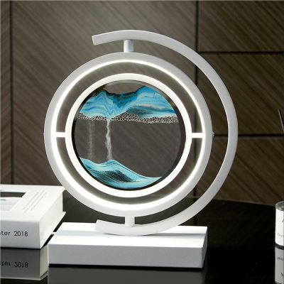 LFFH 3D Moving Sand Art,LED Art Decorative Sand Paintings Night Light Artist Ornament Glass Deep Sea Sand Scene Dynamic Display (Color : Blue, Size : 20.2x30.6cm)