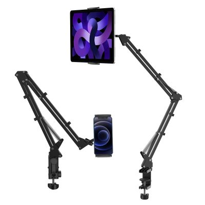 ULANZI T2 Adjustable Tablet Holder for Desk, Carbon Steel Tablet Phone Stand for Bed, Flexible Tablet Arm Clamp Compatible with iPhone 17 16 15 Pro iPad Kindle Galaxy Tab 4.6-12.9 Inch Devices