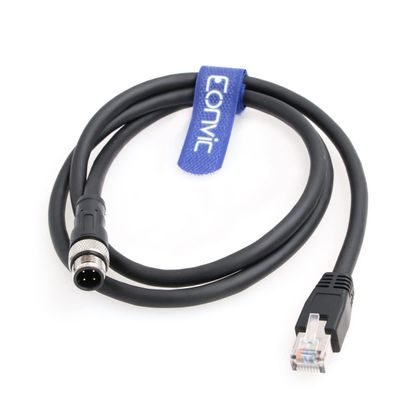 Eonvic M12 to RJ45 Ethernet Cable 4 Pin Male D-Code Cat5e Shielded Waterproof Network Cable Industrial Camera Ethernet/Profinet/IP/EtherCat (2M, Black)