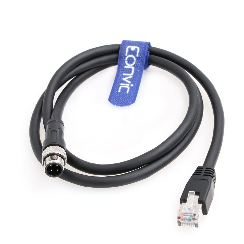 Eonvic M12 to RJ45 Ethernet Cable 4 Pin Male D-Code Cat5e Shielded Waterproof Network Cable Industrial Camera Ethernet/Profinet/IP/EtherCat (2M, Black)