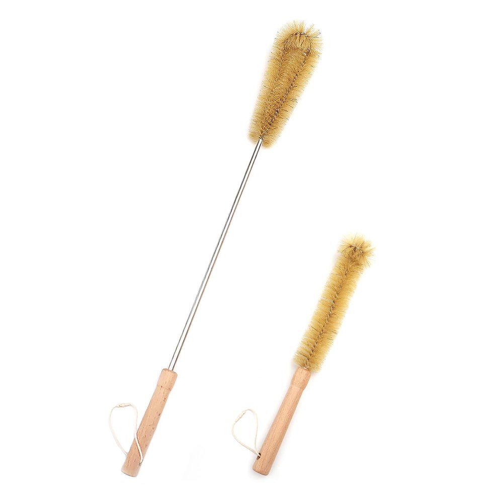 UPTALY 24 inch Extra Long Bristle Brush with 13 inch Bottle Brush, Beech Wood Handle, Bendable Washing Brush with Extended Handle, Big Gallon Water Jug Brush with Stainless Steel Pole