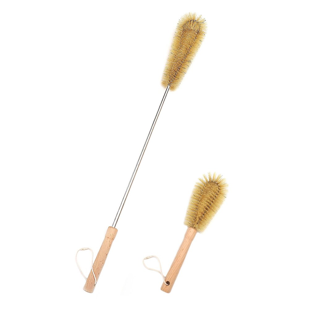 UPTALY 24 inch Extra Long Bristle Brush with 10 inch Bottle Brush, Beech Wood Handle, Bendable Washing Brush with Extended Handle, Big Gallon Water Jug Brush with Stainless Steel Pole