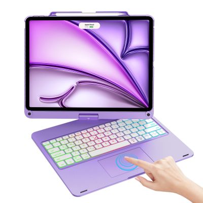 Keyboard Case for iPad Air 13 inch (M4/M3/M2) & iPad Pro 13, iPad Pro 12.9 (6th/5th/4th/3rd Gen),7 Modes Rainbow Backlit,Wireless Multi-Touch Trackpad,360 Rotatable Protective Case with Pencil Holder