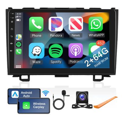 2+64G for Honda CRV 2007-2011 Android Car Stereo with Wireless Carplay/Android Auto, 9 Inch Touchscreen Bluetooth Car Radio Support WiFi GPS Navigation USB FM/RDS SWC HiFi Audio Backup Camera