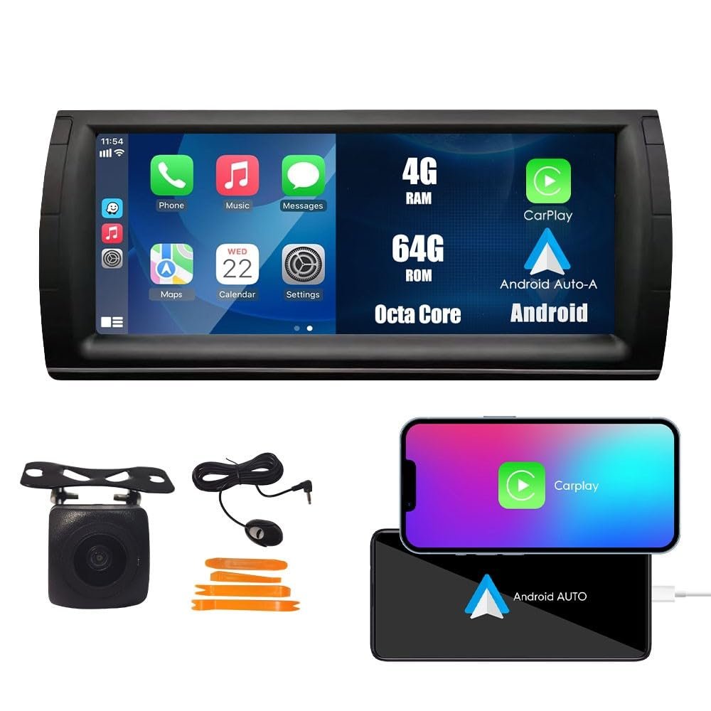 Car CarPlay Android Auto Navigation Stereo GPS Radio Camera 10.25" IPS Touchscreen Headunit Tablet Media Player for BMW 5 Series E39 M5 1995-2003 X5 E53 2000-2006 Octa Core 4G+64G