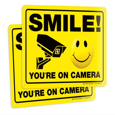 iSYFIX Smile You're on Camera Signs for Business  2 Pack 10x7 Inch  40 mil Thick Polystyrene Plastic Sign, Laminated UV, Scratch, & Fade Resistance, Security Camera Sign for Home, Business, CCTV