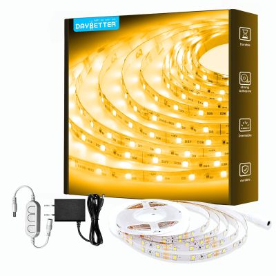 DAYBETTER Warm White LED Strip Light,16.4 ft Dimmable Bright Rope Light,3000K 12V LED Light Strip,Super Bright LED Tape Lights for Bedroom,Kitchen,Mirror,Home Decoration