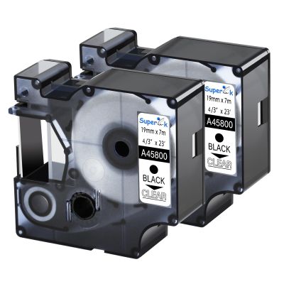 USUPERINK 2 Pack Compatible for Dymo D1 Label Tape 45800 S0720820 Refill Black on Clear 3/4 inch x 23 feet Labeling Tape for LabelManager 300 350 350D 360D 400 420P 450 450D 500TS 3M Label Maker