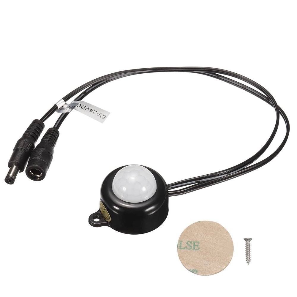 MECCANIXITY Mini PIR Motion Sensor Switch DC 6-24V 5A Infrared Activated LED Controller with DC Couple Cable for LED Strips Lights, Black