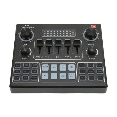 Live Sound Card, Professional Audio Mixer, Sound Board Mixer with 7 Color Ambient Light External Mini Sound Mixer Board Prefect for Streaming Podcasting Gaming Recording KTV