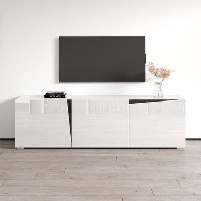Meble Furniture Skos 3D TV Stand Entertainment Center - Modern Rectangular TV Stand with Storage Cabinets - Media Entertainment Center Console Table for TV Up to 90" - White